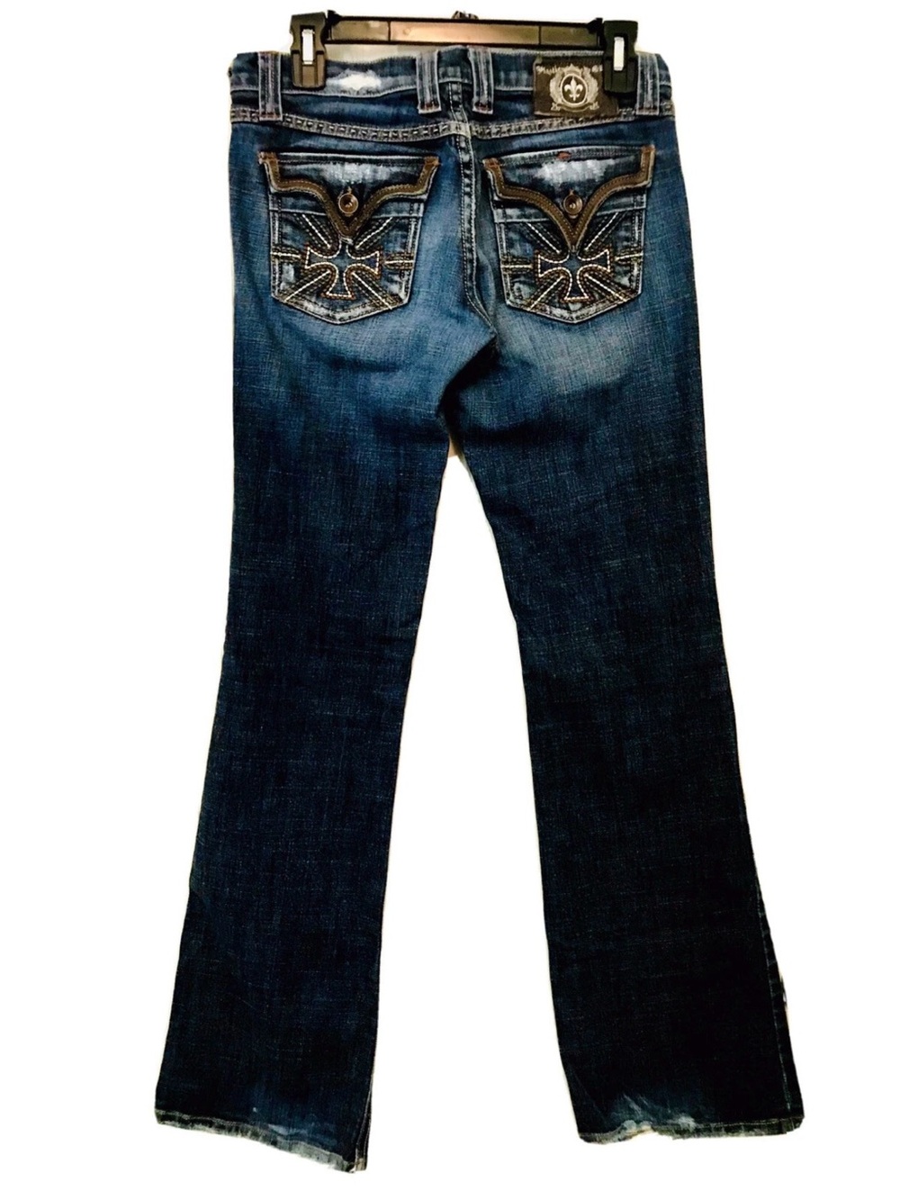 Plastic By Gly Womens Jr. 7 Med. Wash Boot Cut Distressed Embroidered Y2K Jeans
